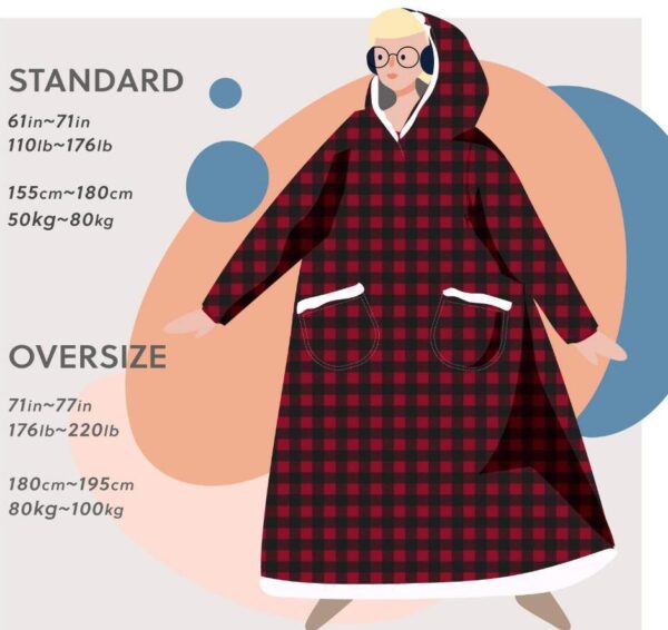 unisex long flannel blanket with sleeves size chart