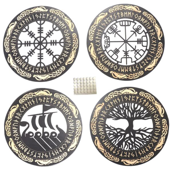 4-piece round viking runes wall art set