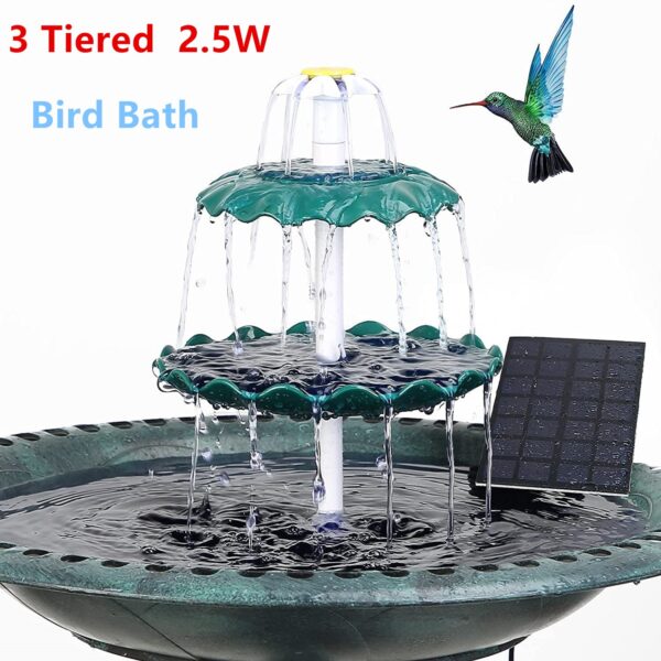 3 tiered fountain/bird bath with 2.5x solar pump