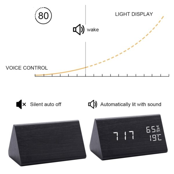 wooden LED digital alarm clock
