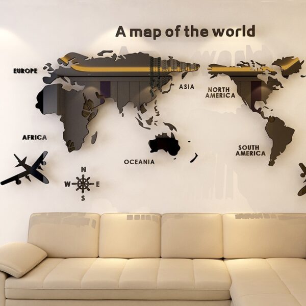 3D acrylic world map wall stickers