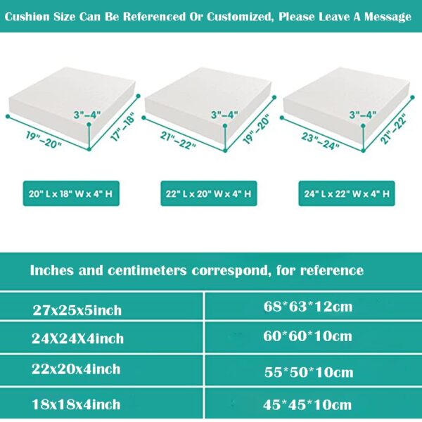 outdoor waterproof UV resistant cushion cover size chart