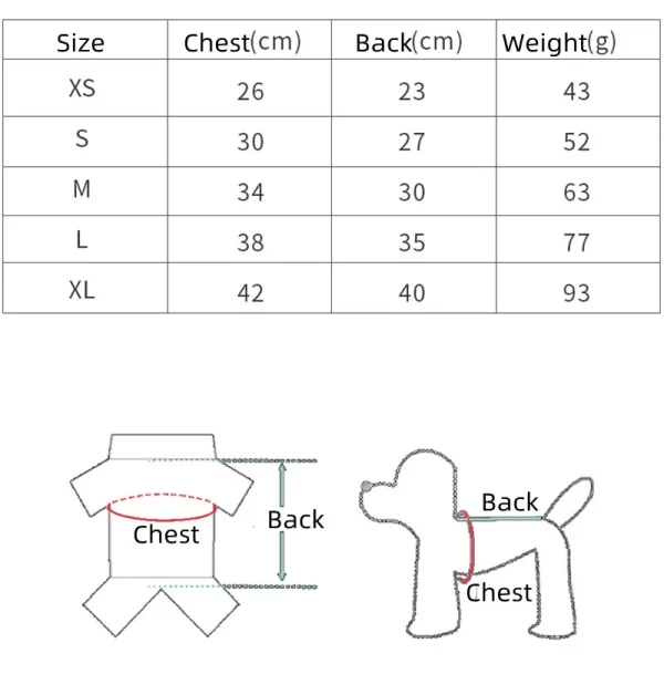 knitted turtleneck sweater for cat/dog size chart