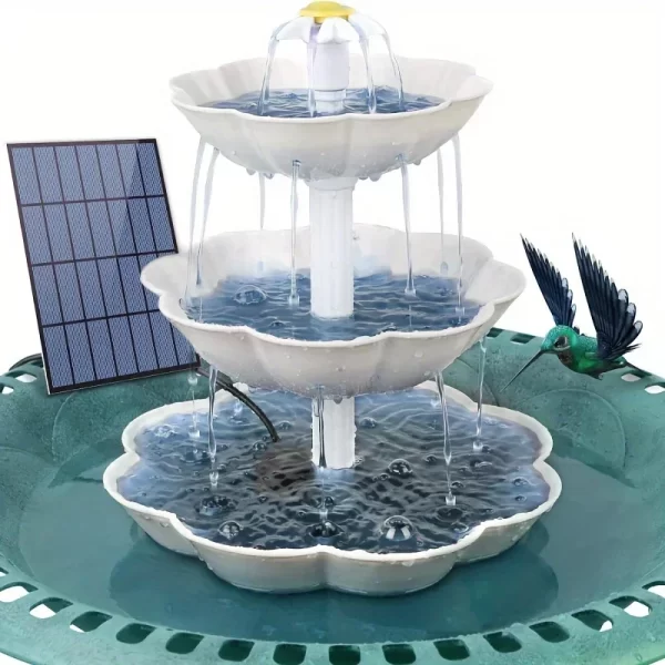 3-Tiered Solar Powered Bird Bath Water Fountain